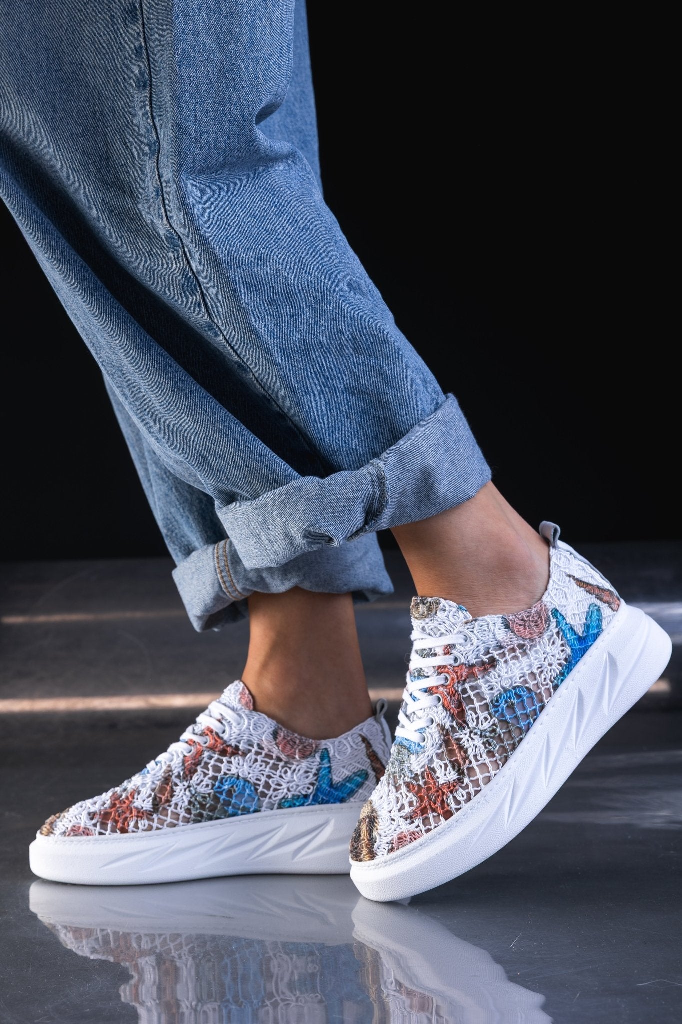 Pantofi Casual Dama din Piele si Dantela - Sandy COLOR