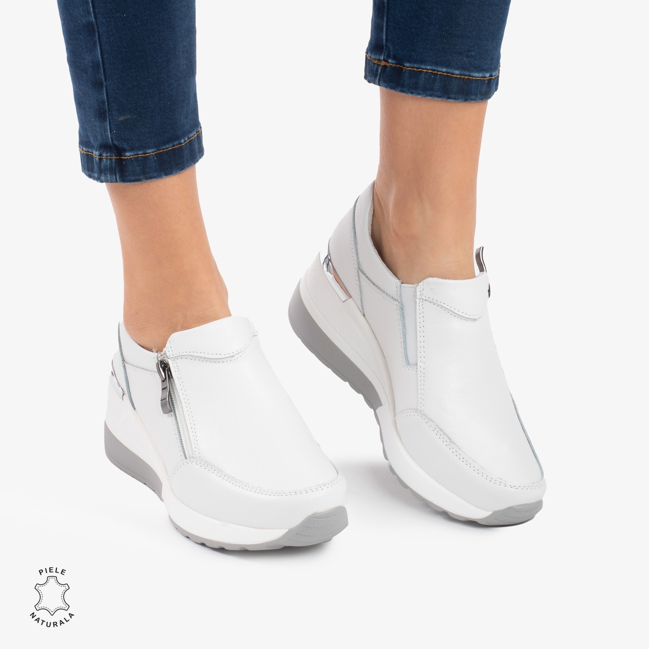 Pantofi Casual Dama Piele Naturala CRL0072 ALB- N
