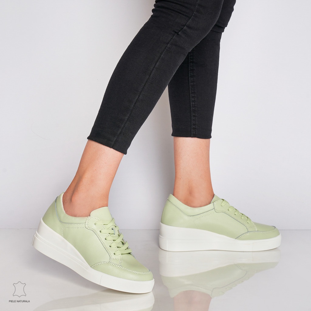 Pantofi casual de dama din piele naturala cu talpa plata CRL0034 Verde
