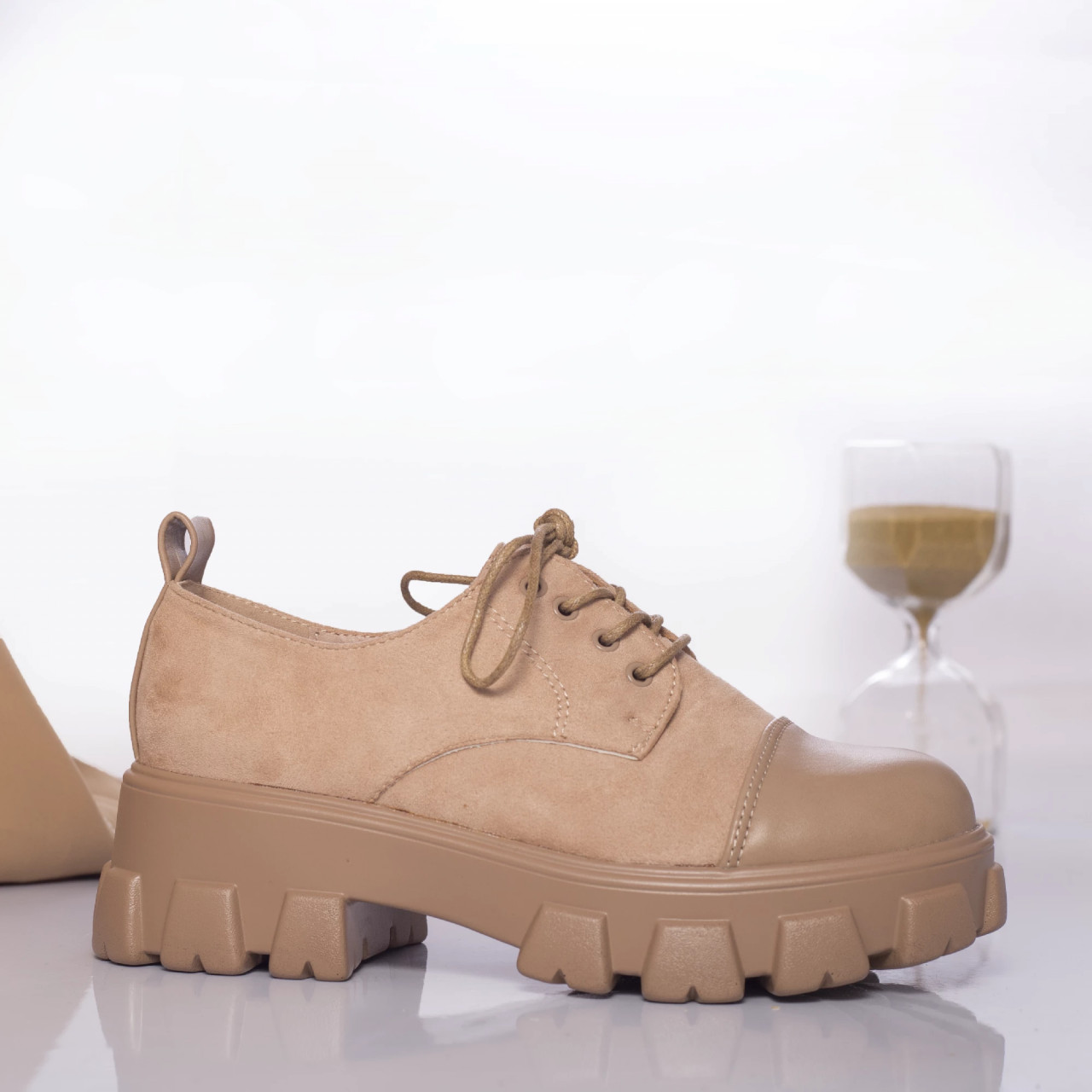 Pantofi casual dida catifea si piele ecologica bej - poza 3