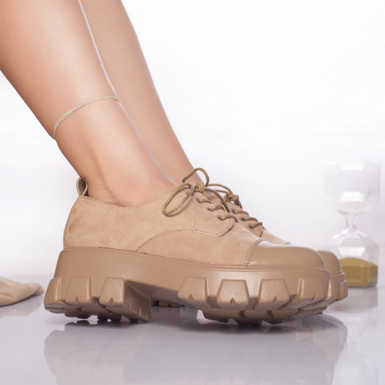 Pantofi casual dida catifea si piele ecologica bej - poza 4