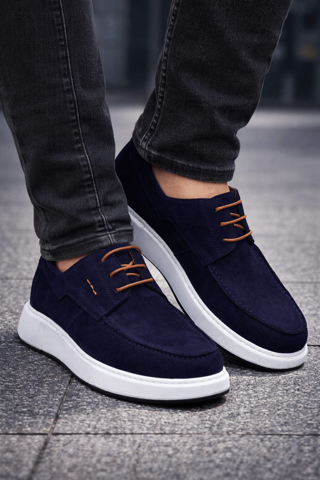 Pantofi Casual din Piele Albastri cu Siret - RYK BLU