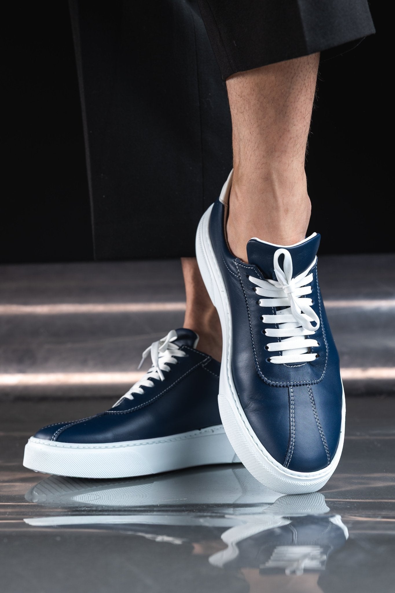 Pantofi Casual din Piele Albastri cu Talpa Alba - BIRMI BLU
