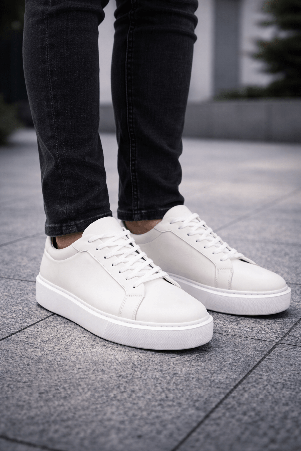 Pantofi Casual din Piele Albi cu Siret - ERVI WHITE