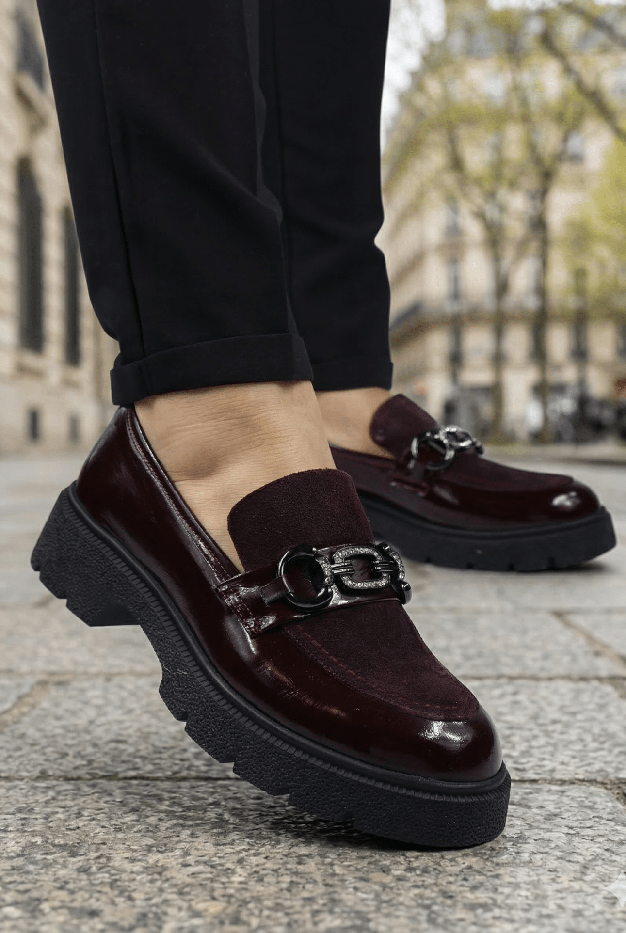 Pantofi Casual din Piele cu Accesoriu Bordeaux - ELBA BORDO