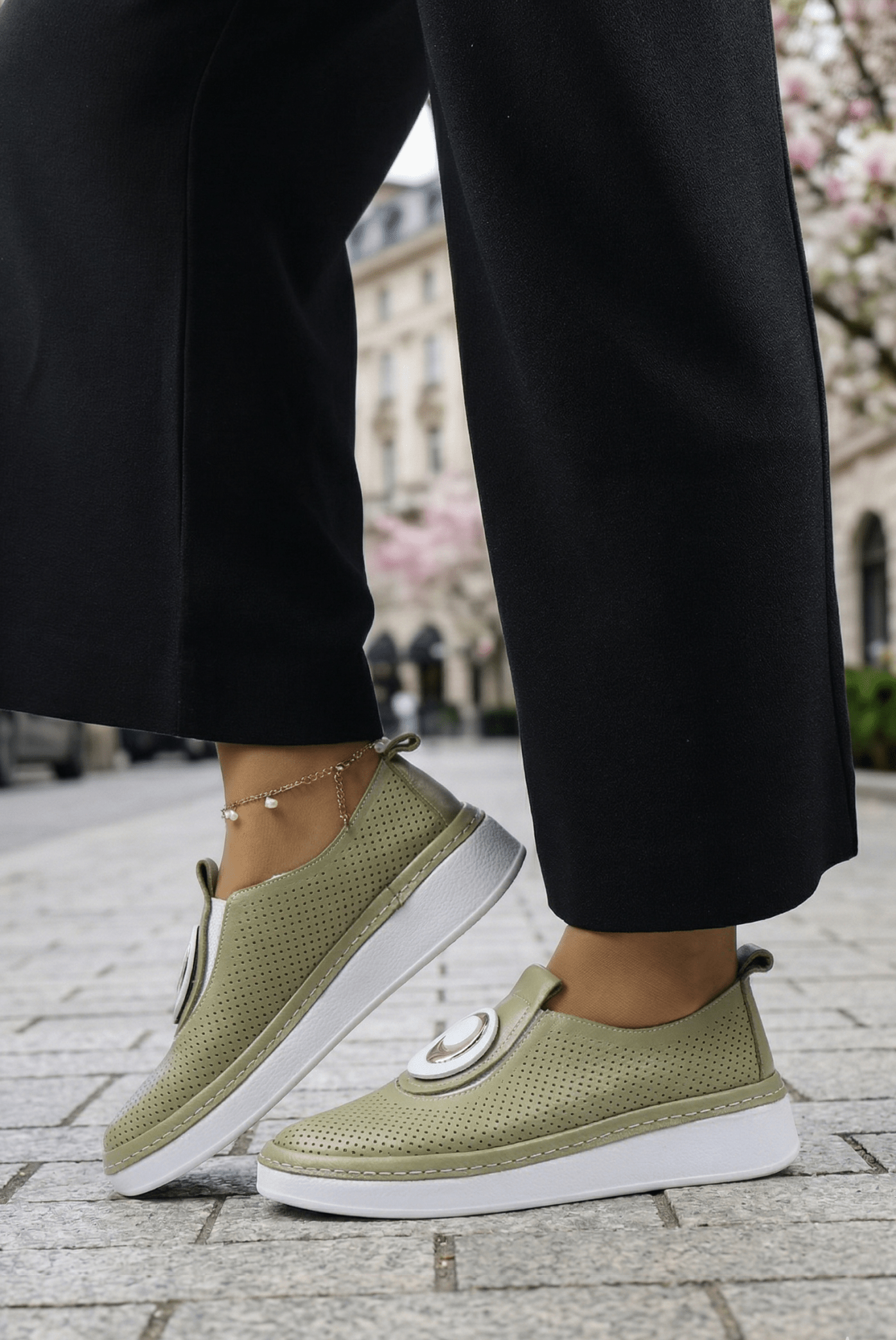 Pantofi Casual din Piele cu Accesoriu - LUMI AVOCADO