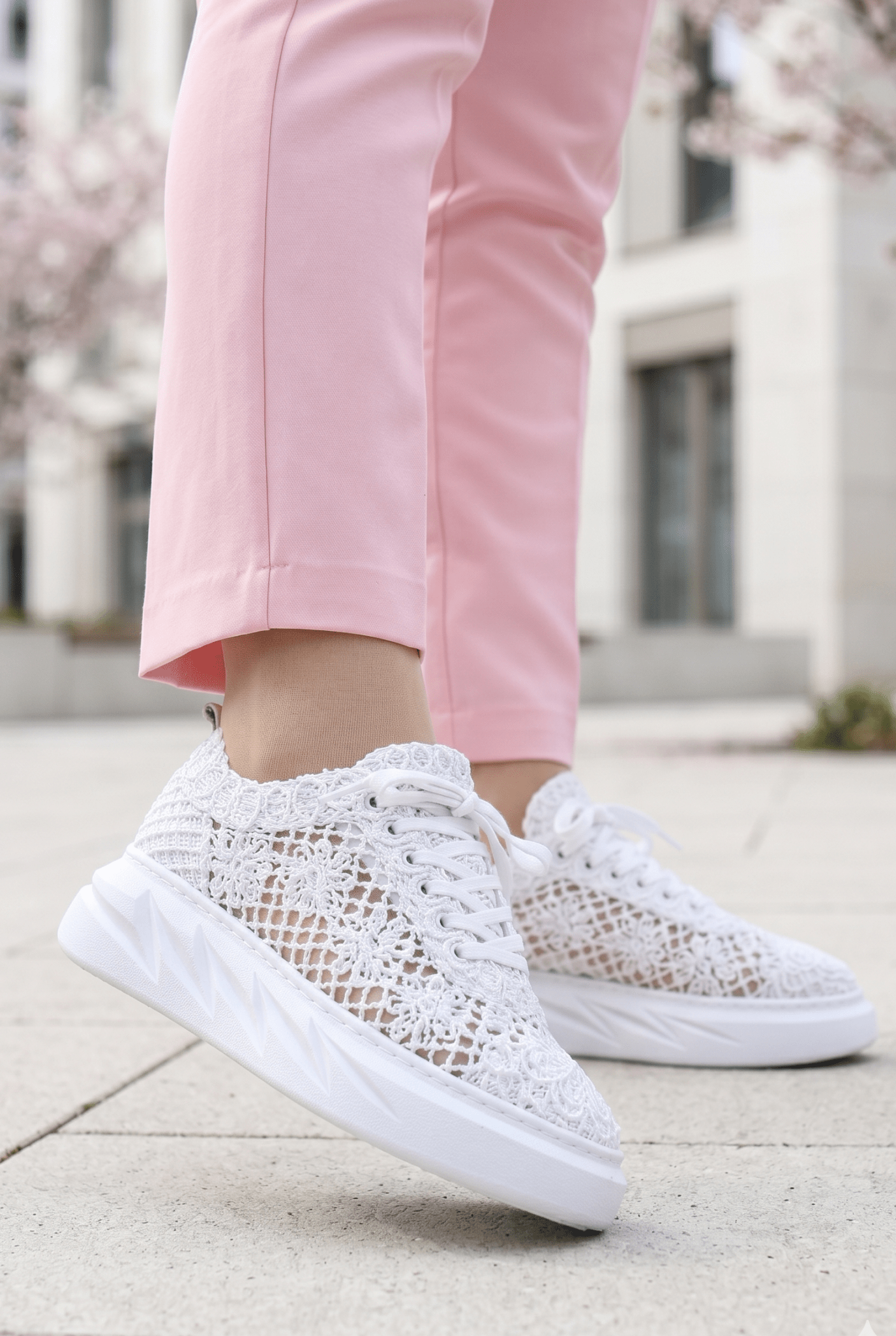 Pantofi Casual din Piele cu Dantela - Sandy WHITE