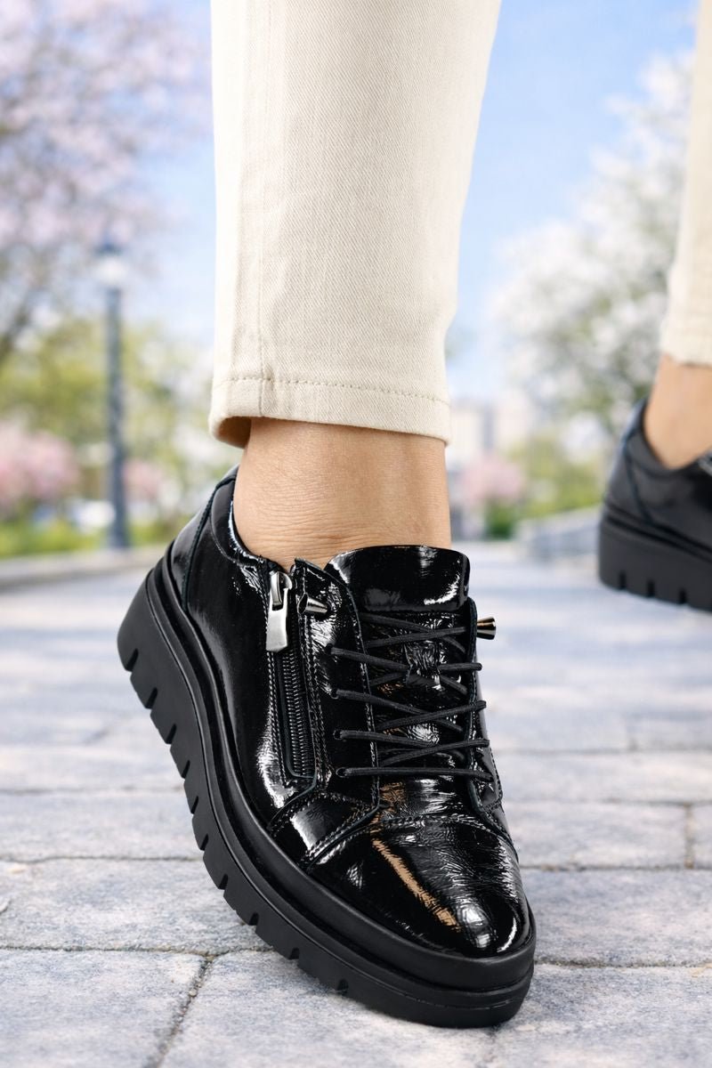 Pantofi Casual din Piele cu Fermoar si Siret Elastic - FYA LAC