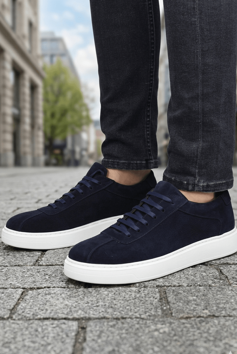 Pantofi Casual din Piele Intoarsa Albastri cu Siret - FYLL BLU