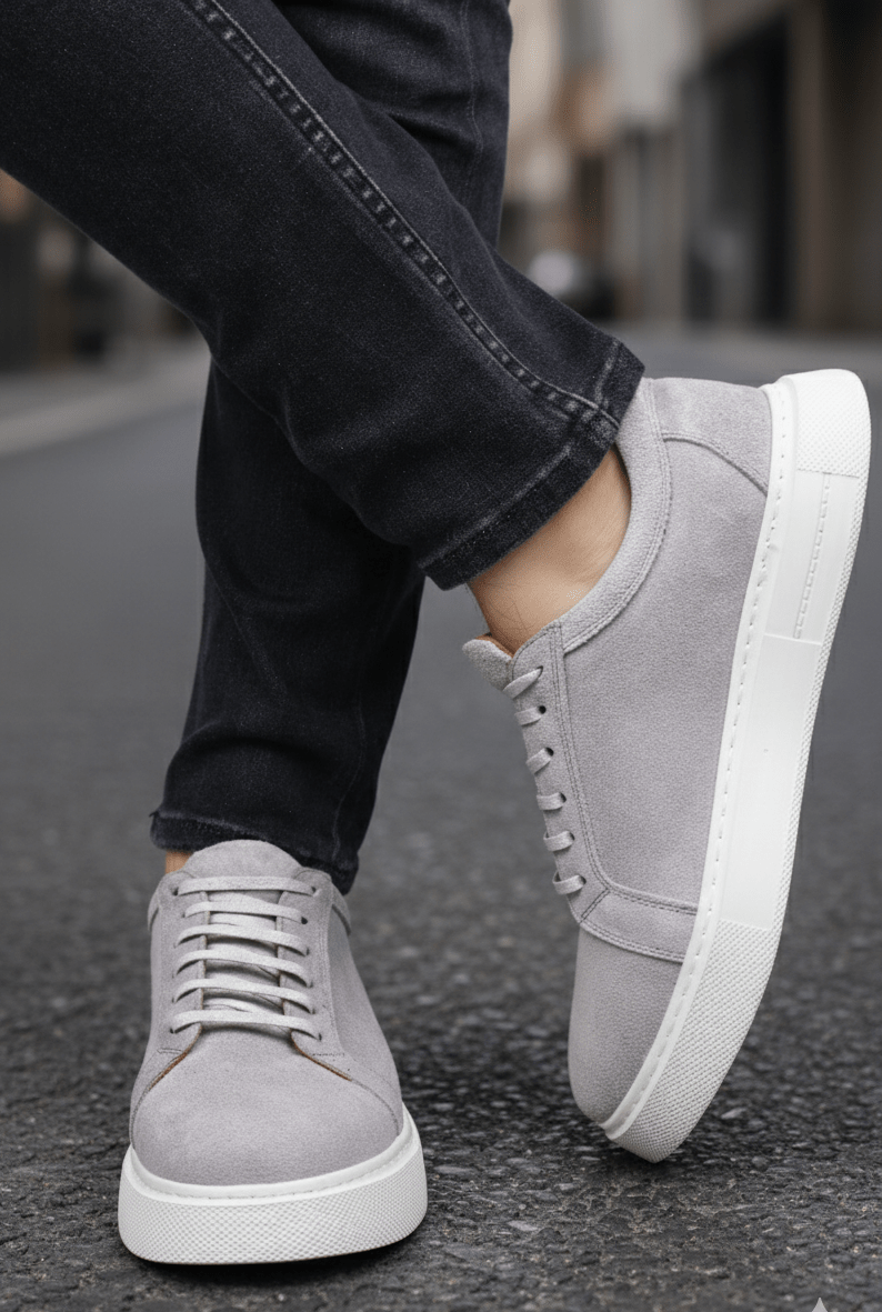 Pantofi Casual din Piele Intoarsa Gri cu Siret - EDY GREY
