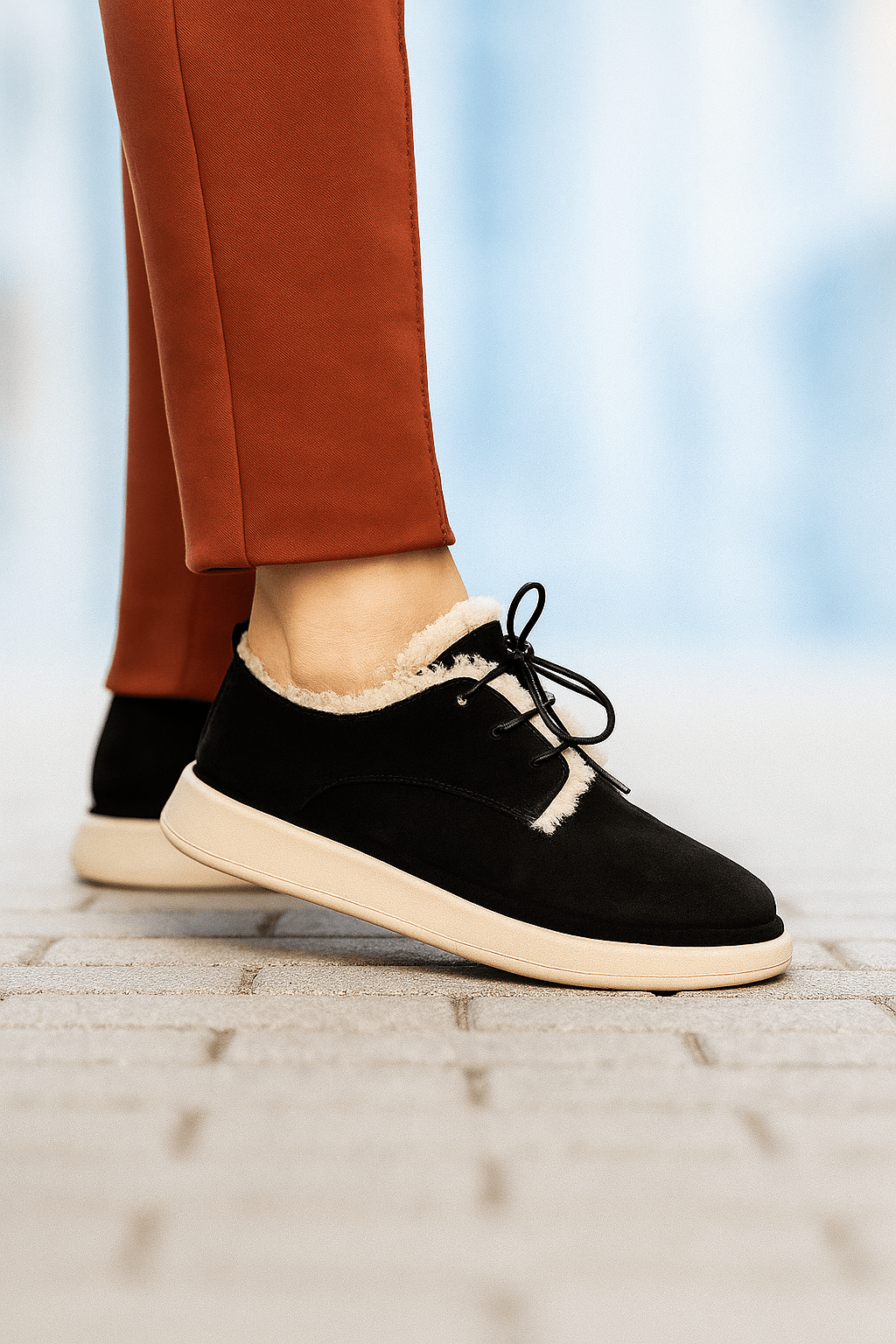 Pantofi Casual din Piele Intoarsa Neagra cu Blanita - PUF