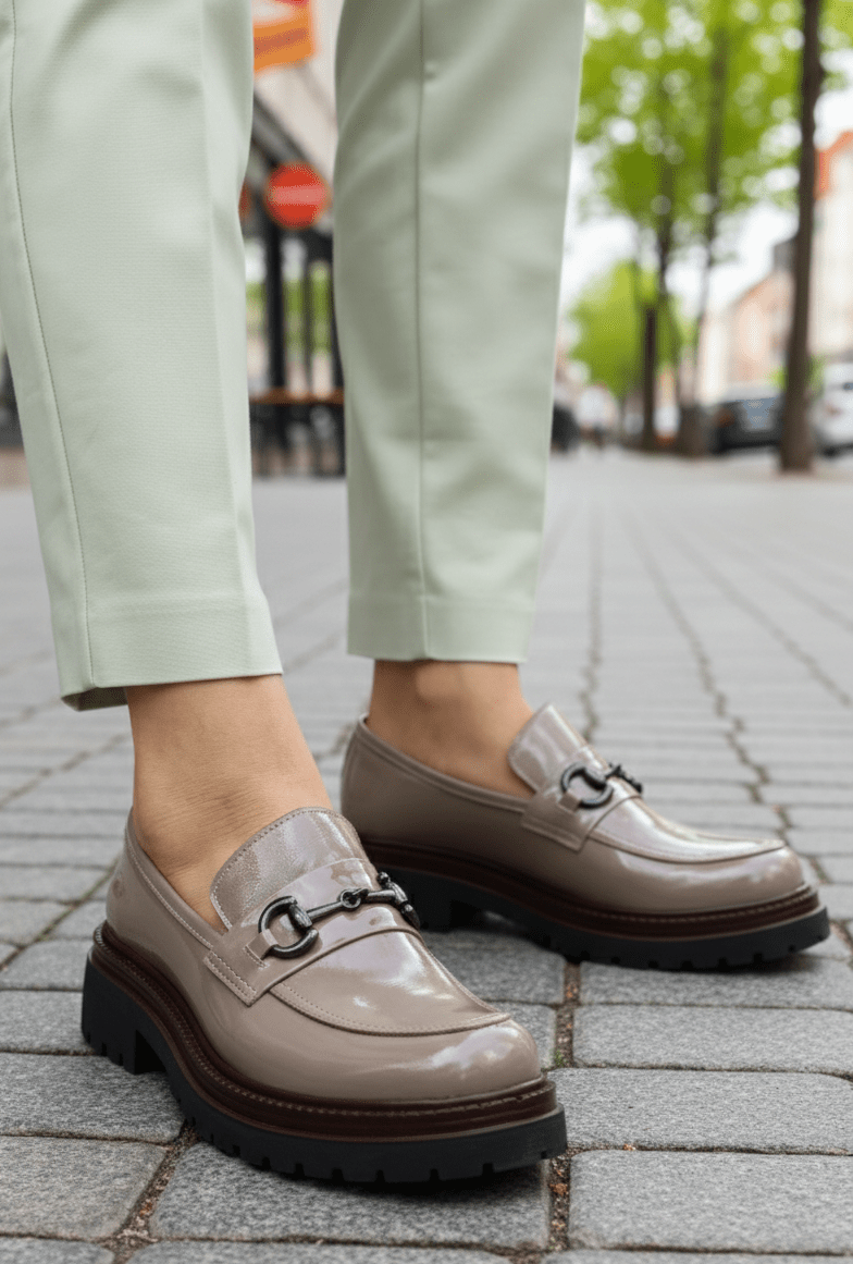 Pantofi Casual din Piele Lac Gri cu Accesoriu - ZEKA LAC