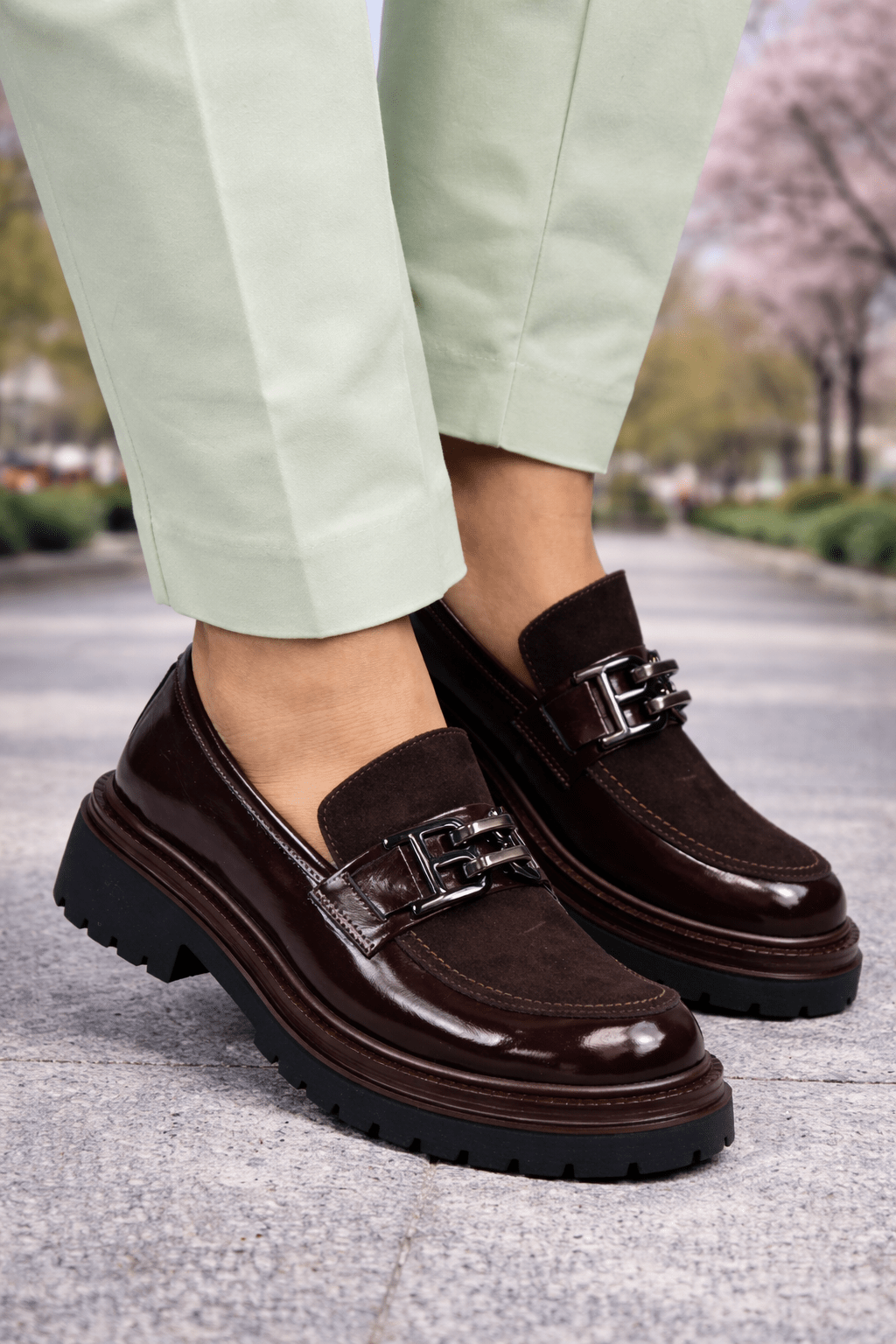 Pantofi Casual din Piele Maro cu Accesoriu - ZEKA BROWN