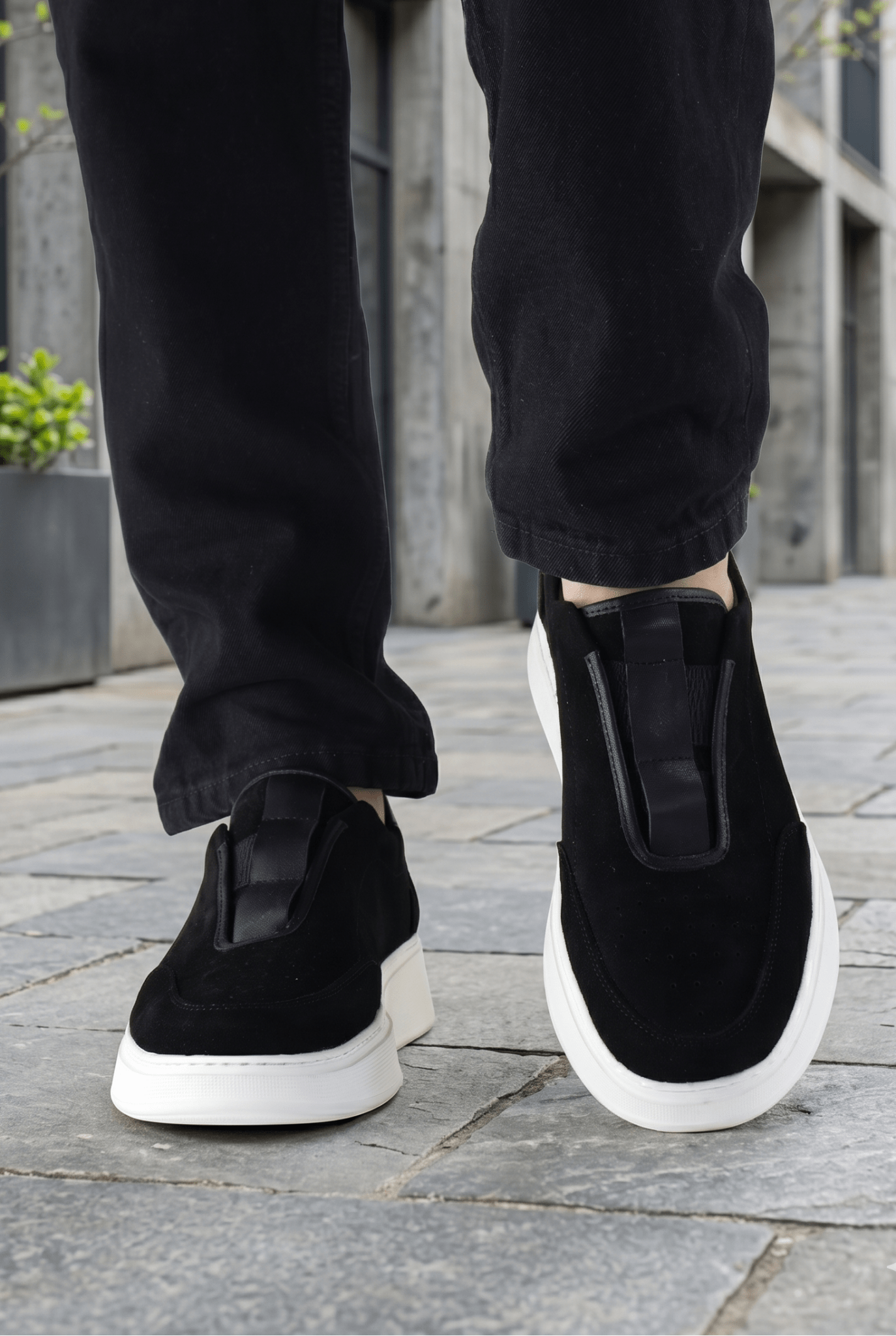Pantofi Casual din Piele Naturală Negri tip Slip-On - ZAK SUET