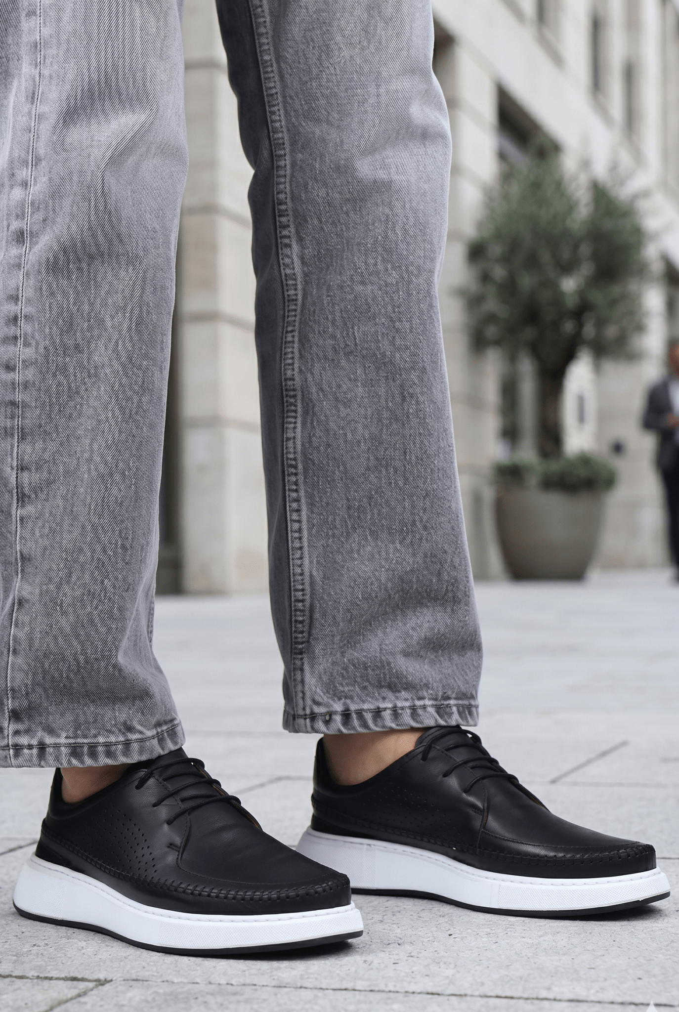 Pantofi Casual din Piele Negri cu Siret -EDE BLACK