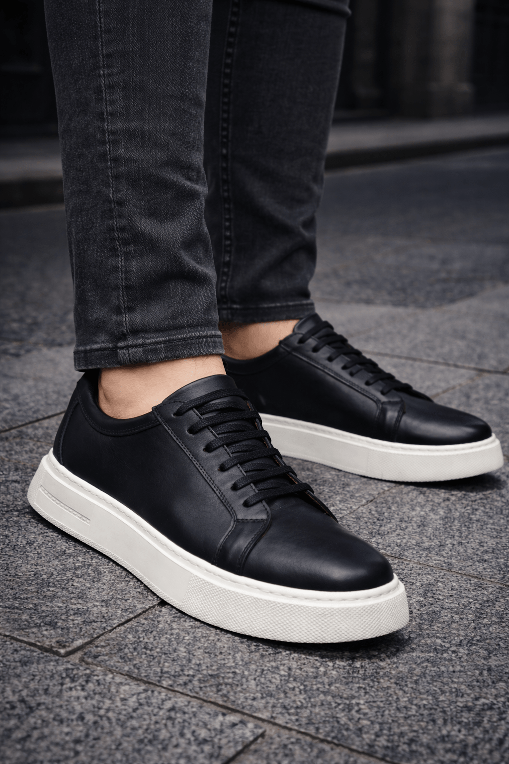 Pantofi Casual din Piele Negri cu Siret -EDY BLACK