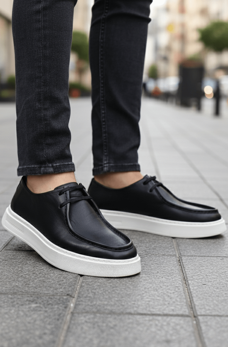 Pantofi Casual din Piele Negri cu Talpa Alba - RUD BLACK