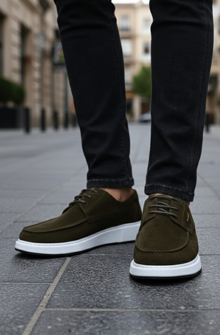 Pantofi Casual din Piele Verzi cu Siret - RYK GREEN