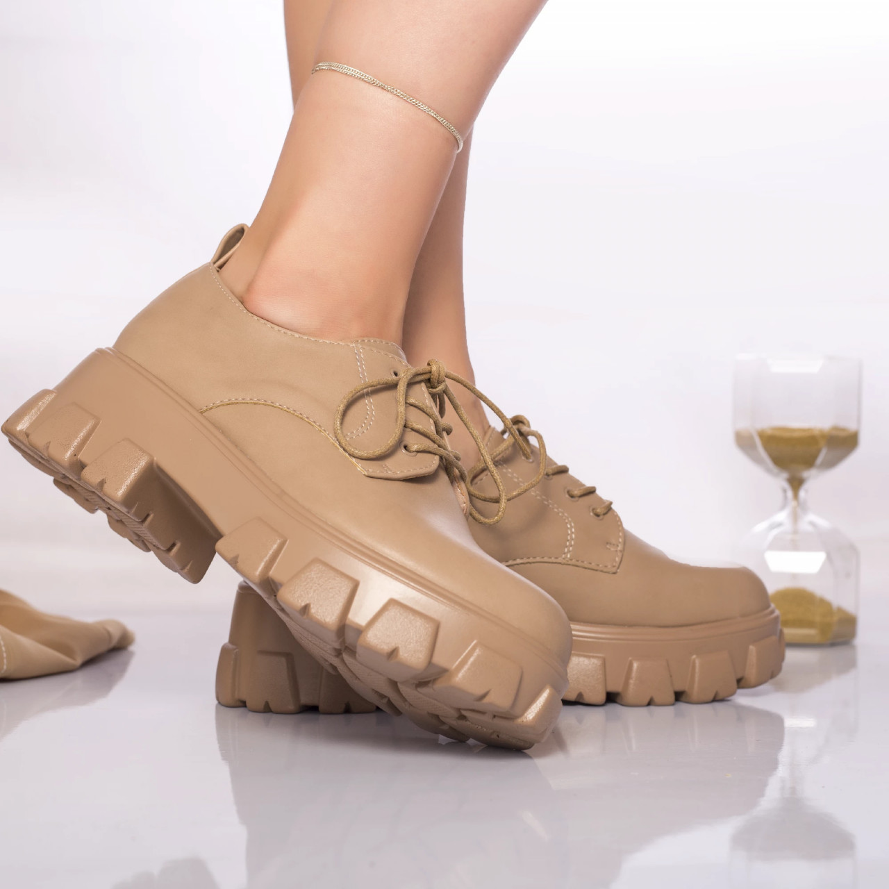 Pantofi casual elaine piele ecologica bej - poza 4