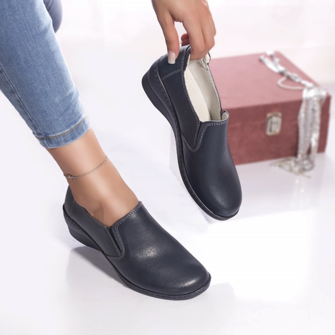 Pantofi casual ida piele naturala albastru - poza 2
