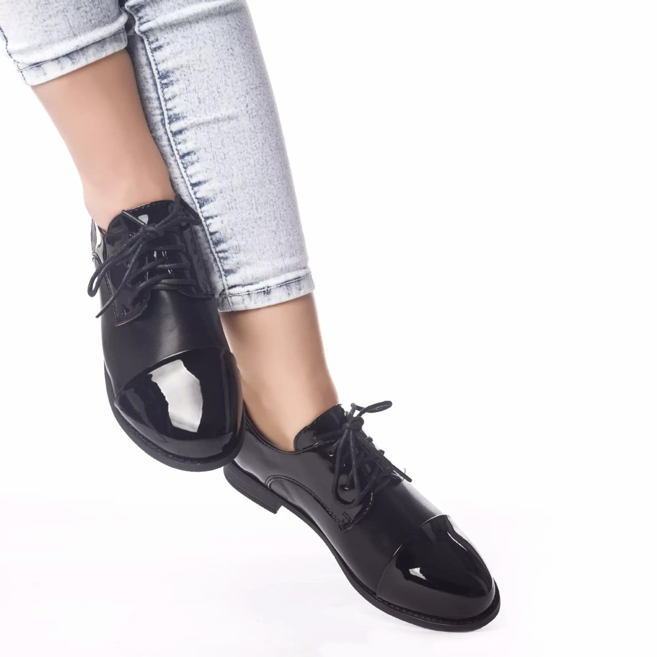 Pantofi casual lielle negru piele ecologica lacuita - poza 1