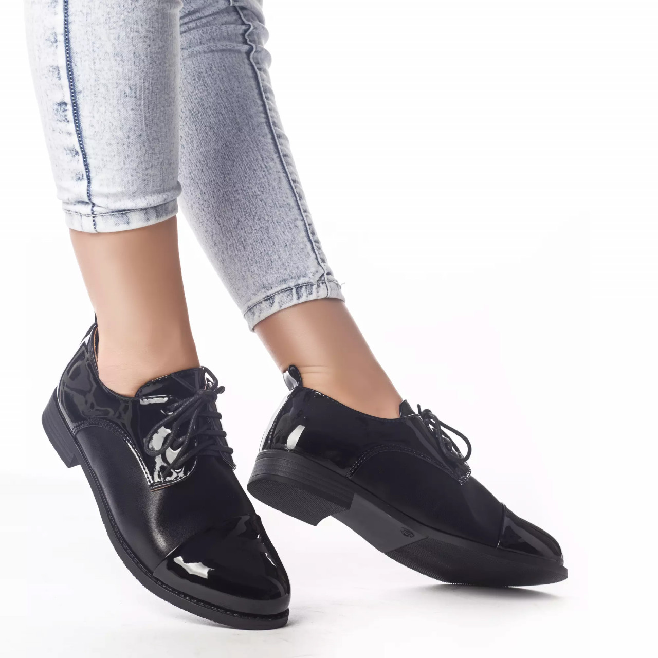 Pantofi casual lielle negru piele ecologica lacuita - poza 2