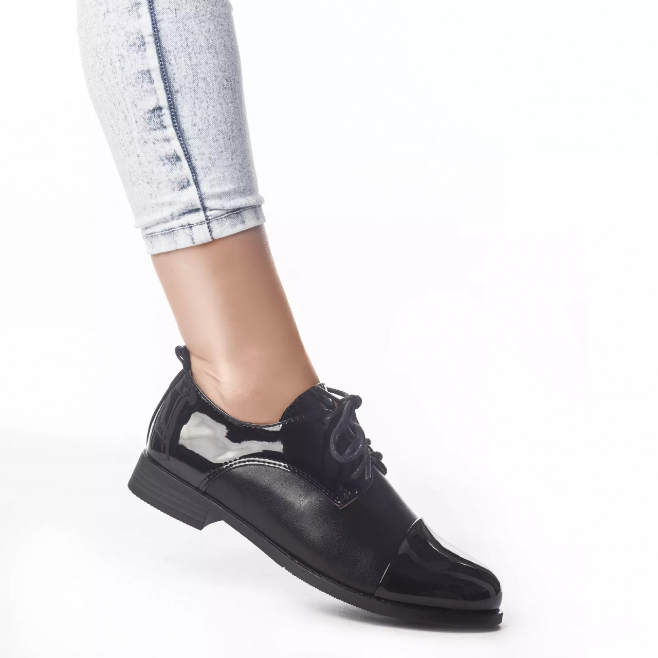 Pantofi casual lielle negru piele ecologica lacuita - poza 4