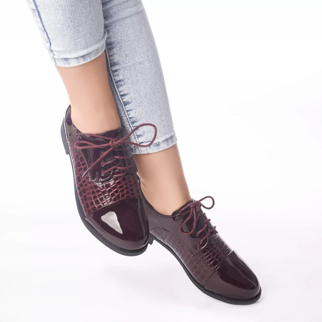 Pantofi casual lora rosu piele ecologica lacuita - poza 1
