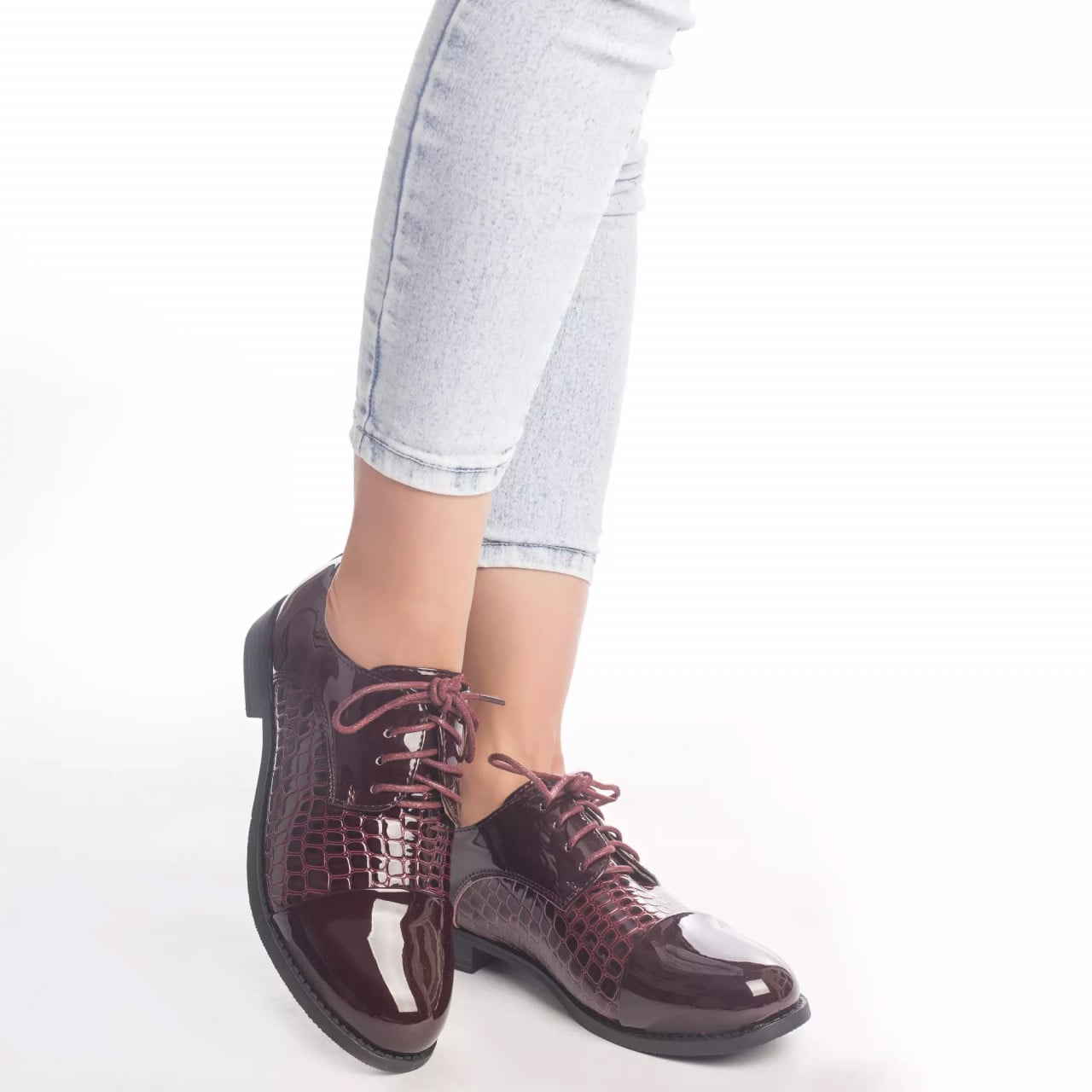 Pantofi casual lora rosu piele ecologica lacuita - poza 2
