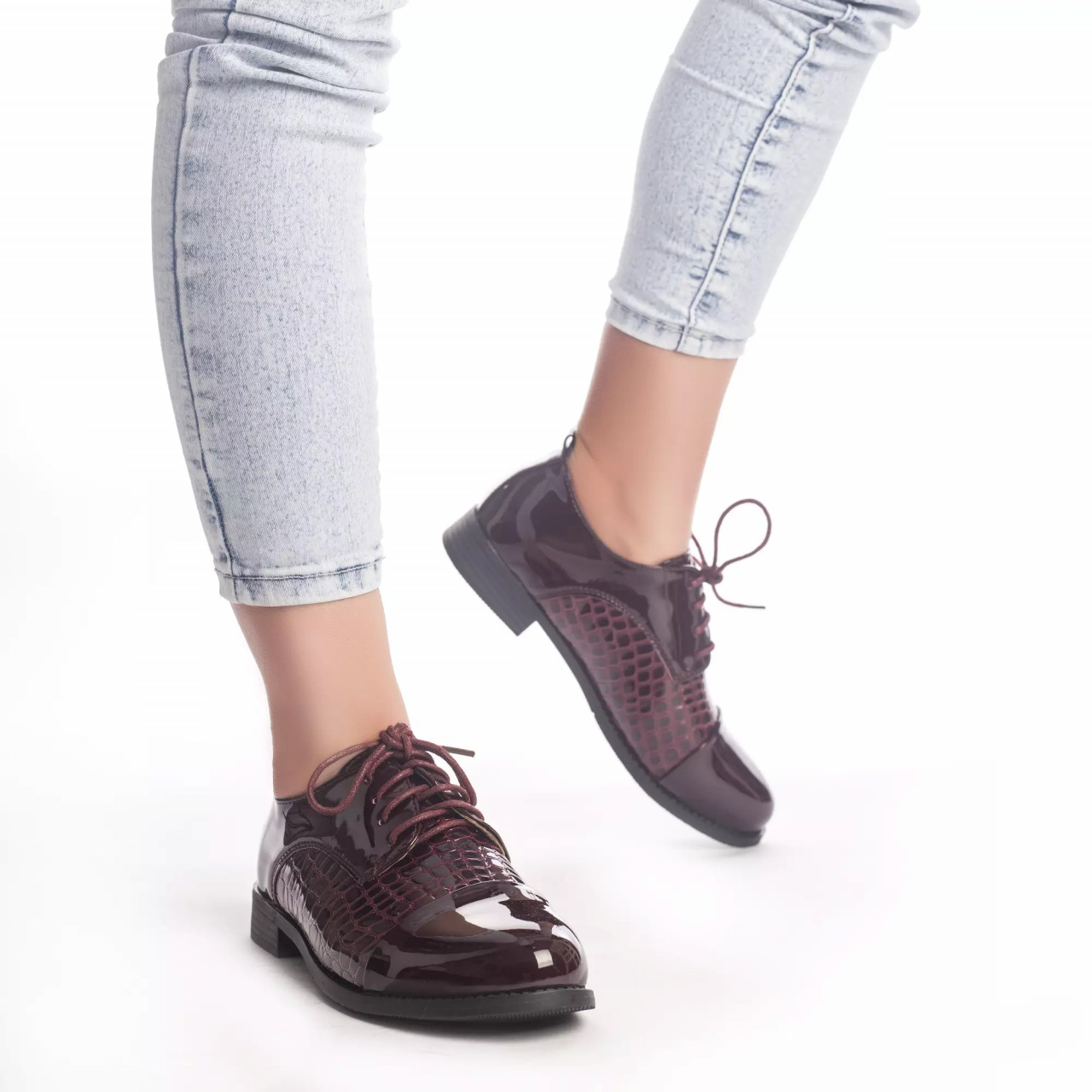Pantofi casual lora rosu piele ecologica lacuita - poza 3