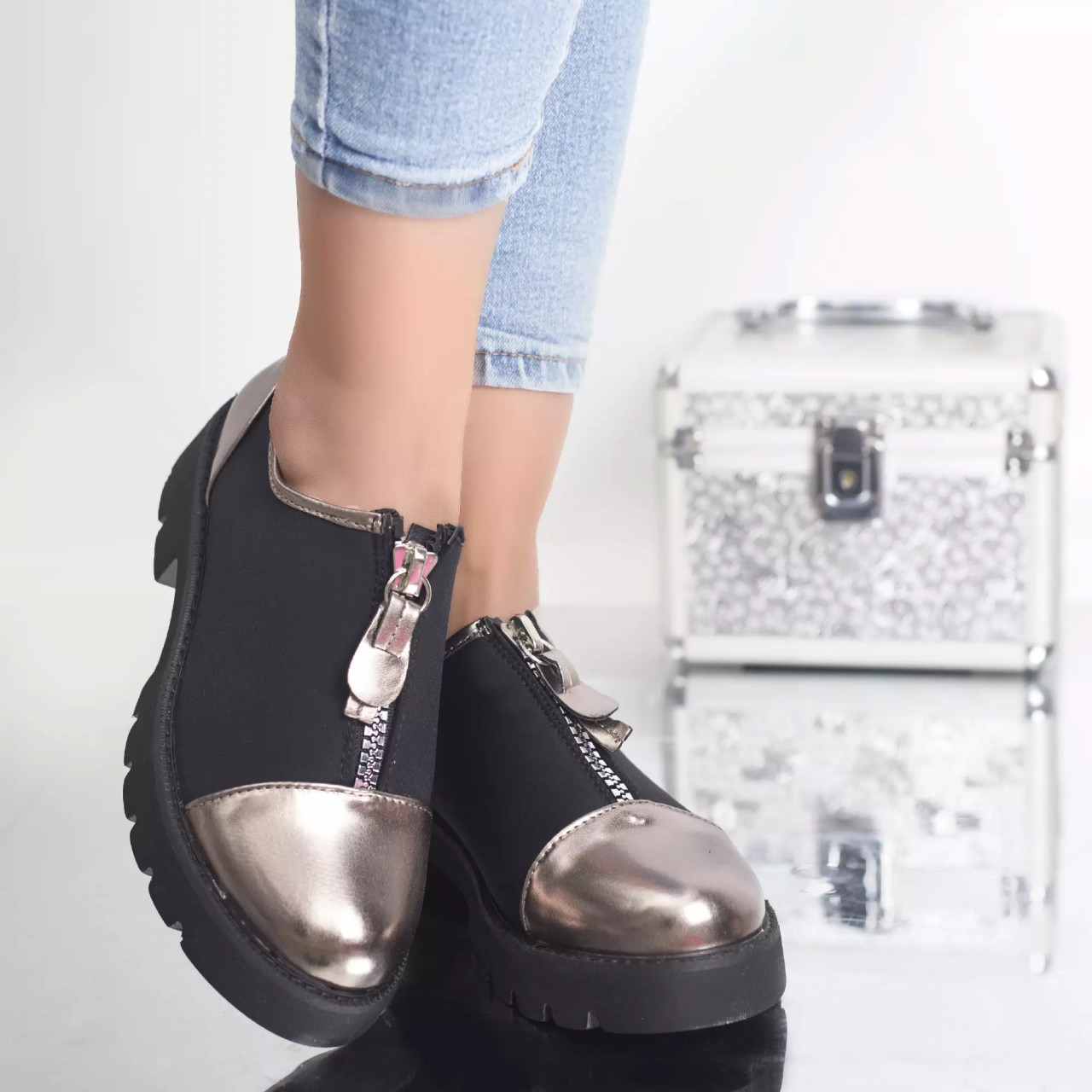 Pantofi casual lori sampanie textil - poza 1