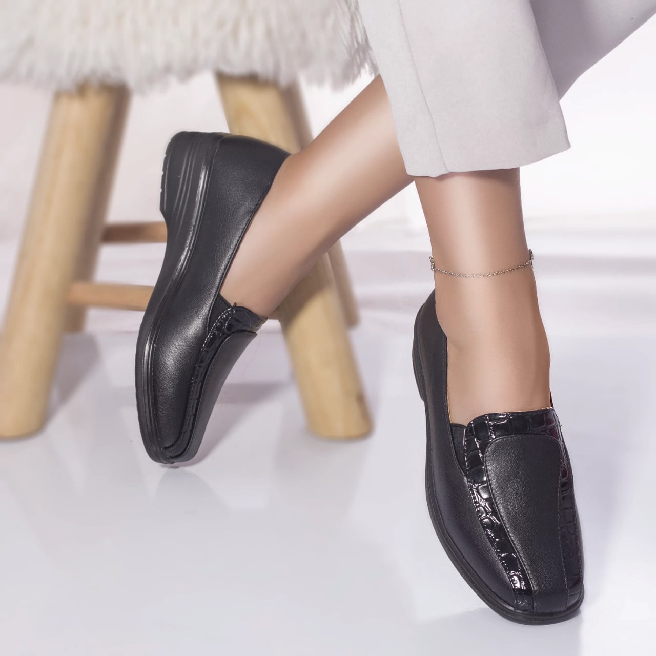Pantofi casual mocasini dada piele ecologica negru - poza 1