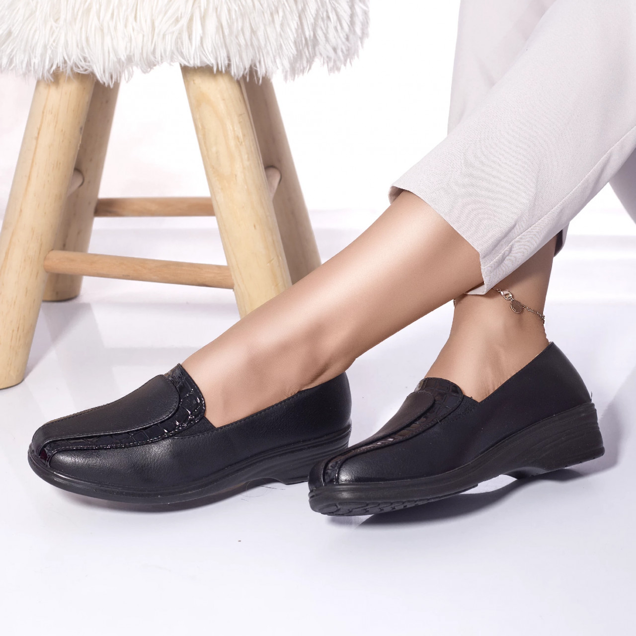 Pantofi casual mocasini dada piele ecologica negru - poza 2