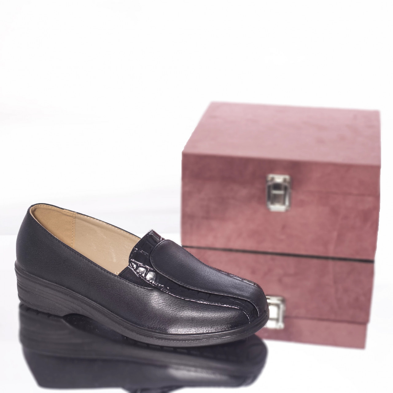 Pantofi casual mocasini dada piele ecologica negru - poza 3