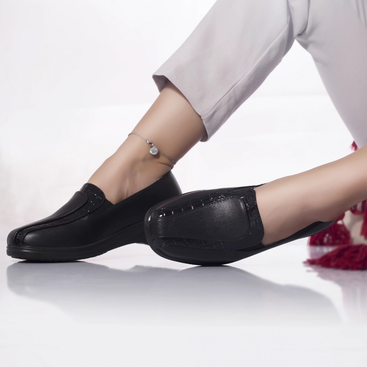 Pantofi casual mocasini dada piele ecologica negru - poza 4