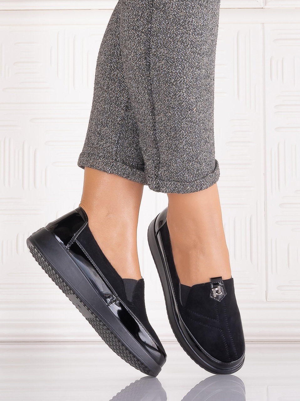 Pantofi casual Negri dama din Piele Ecologica Assia - poza 2