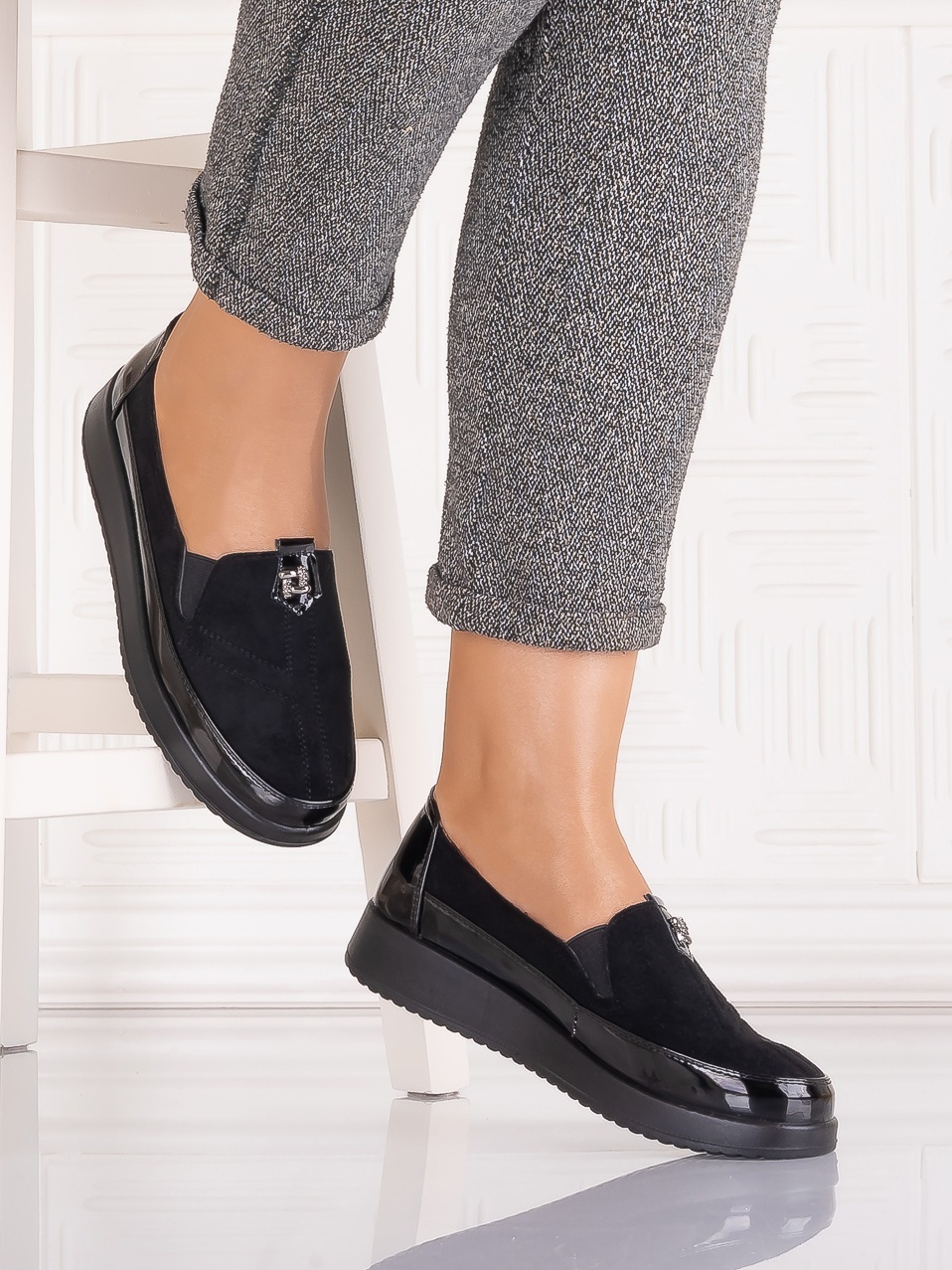 Pantofi casual Negri dama din Piele Ecologica Assia - poza 3