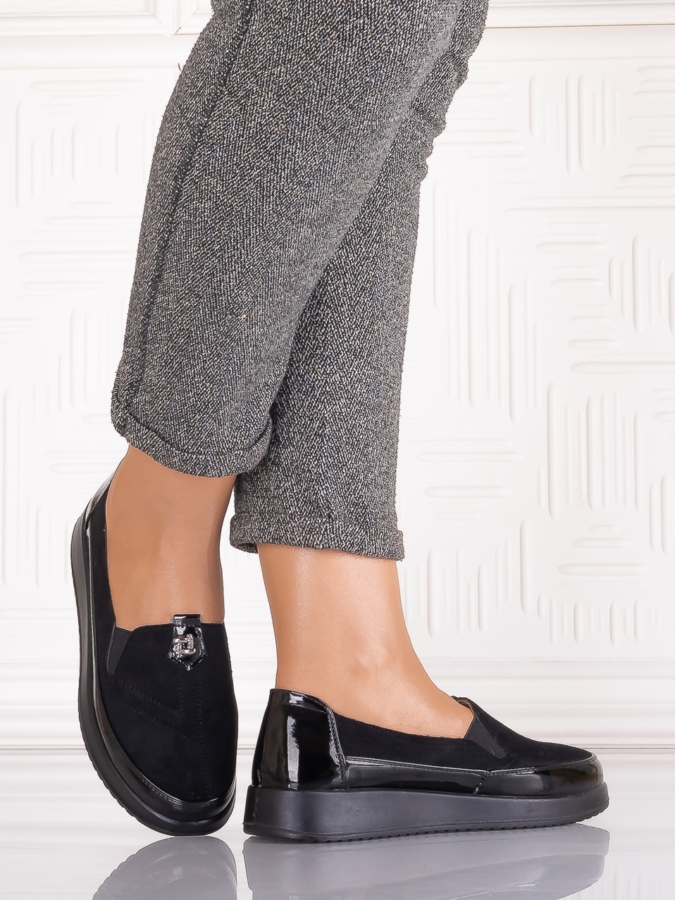 Pantofi casual Negri dama din Piele Ecologica Assia - poza 4