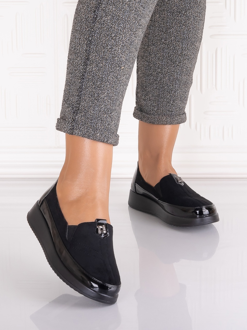 Pantofi casual Negri dama din Piele Ecologica Assia - poza 5