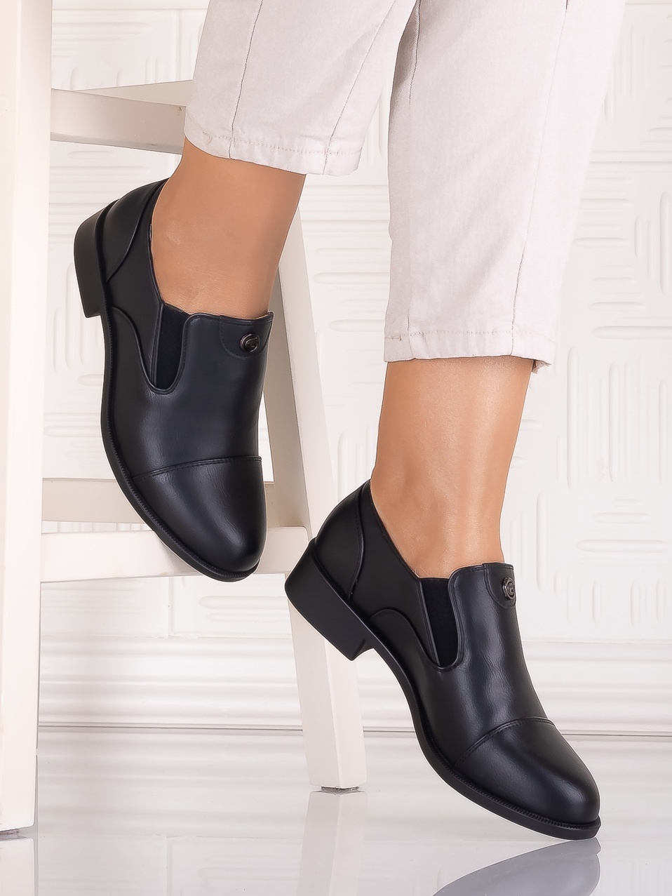 Pantofi casual Negrii dama din Piele Ecologica Olsada - poza 3