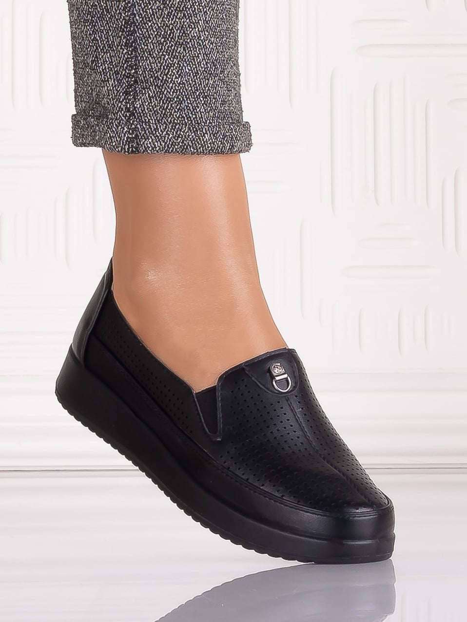 Pantofi casual Negrii dama din Piele Ecologica Romason - poza 1