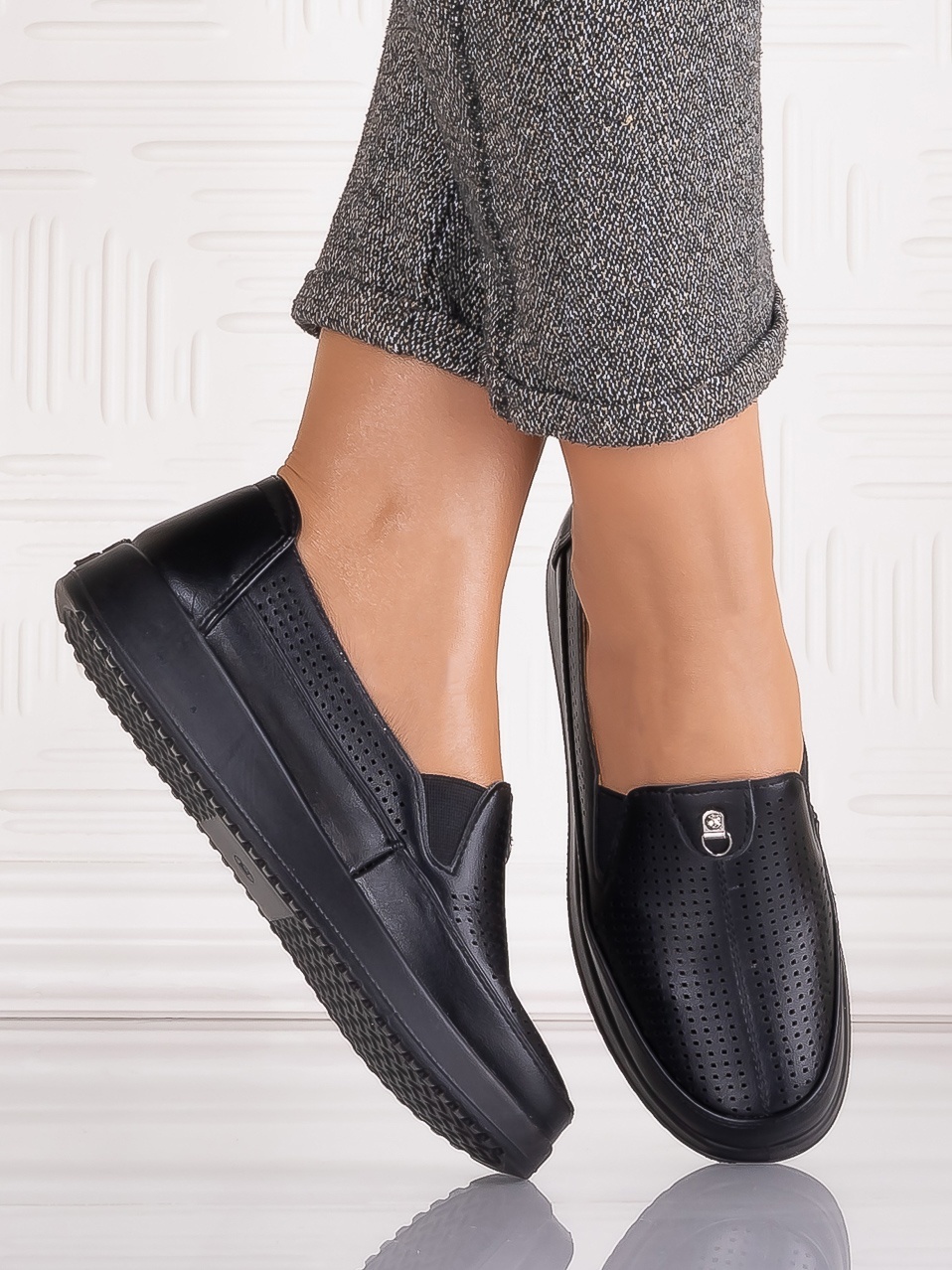 Pantofi casual Negrii dama din Piele Ecologica Romason - poza 2