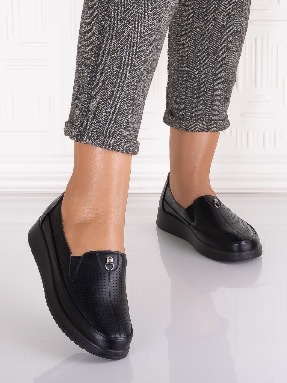 Pantofi casual Negrii dama din Piele Ecologica Romason - poza 5