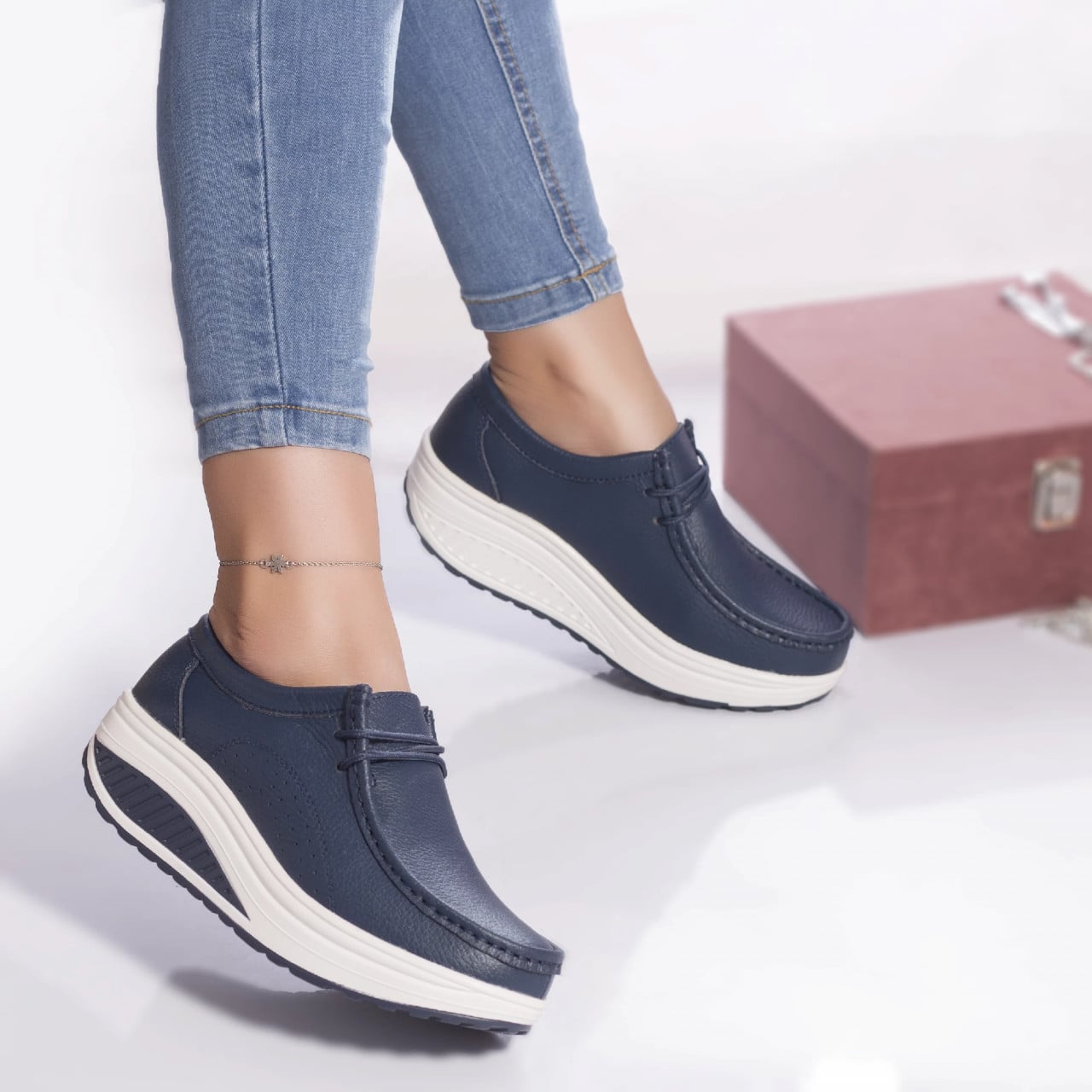 Pantofi casual Oscara din piele naturala Albastri - poza 1