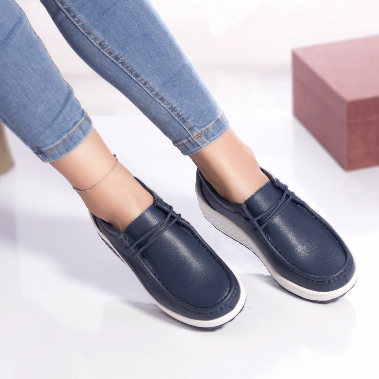Pantofi casual Oscara din piele naturala Albastri - poza 2