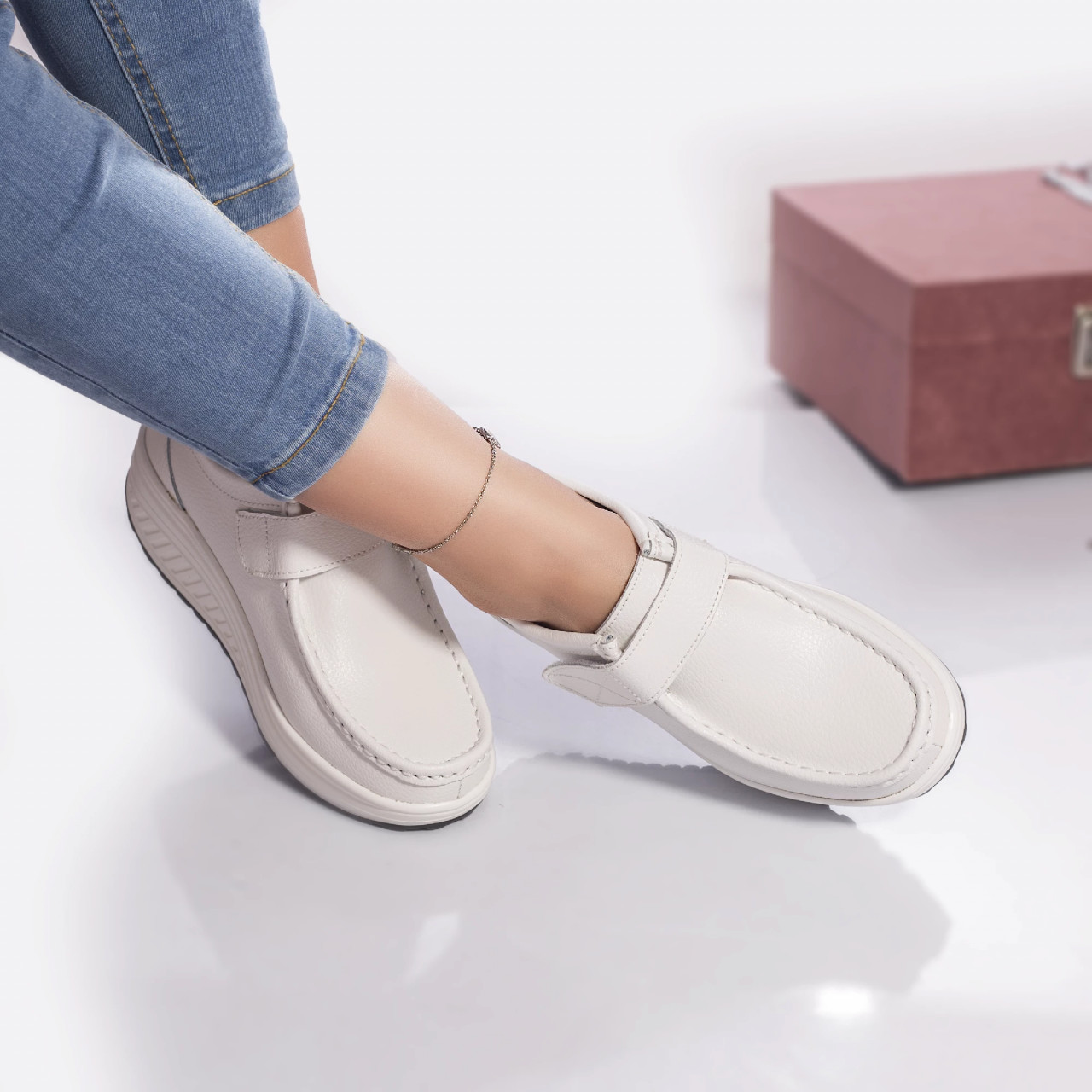 Pantofi casual rachel piele naturala alb - poza 1