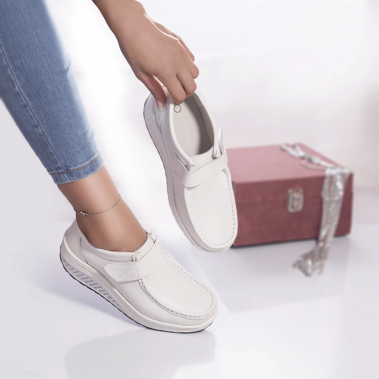 Pantofi casual rachel piele naturala alb - poza 2