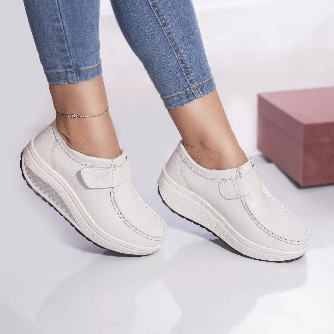 Pantofi casual rachel piele naturala alb - poza 4