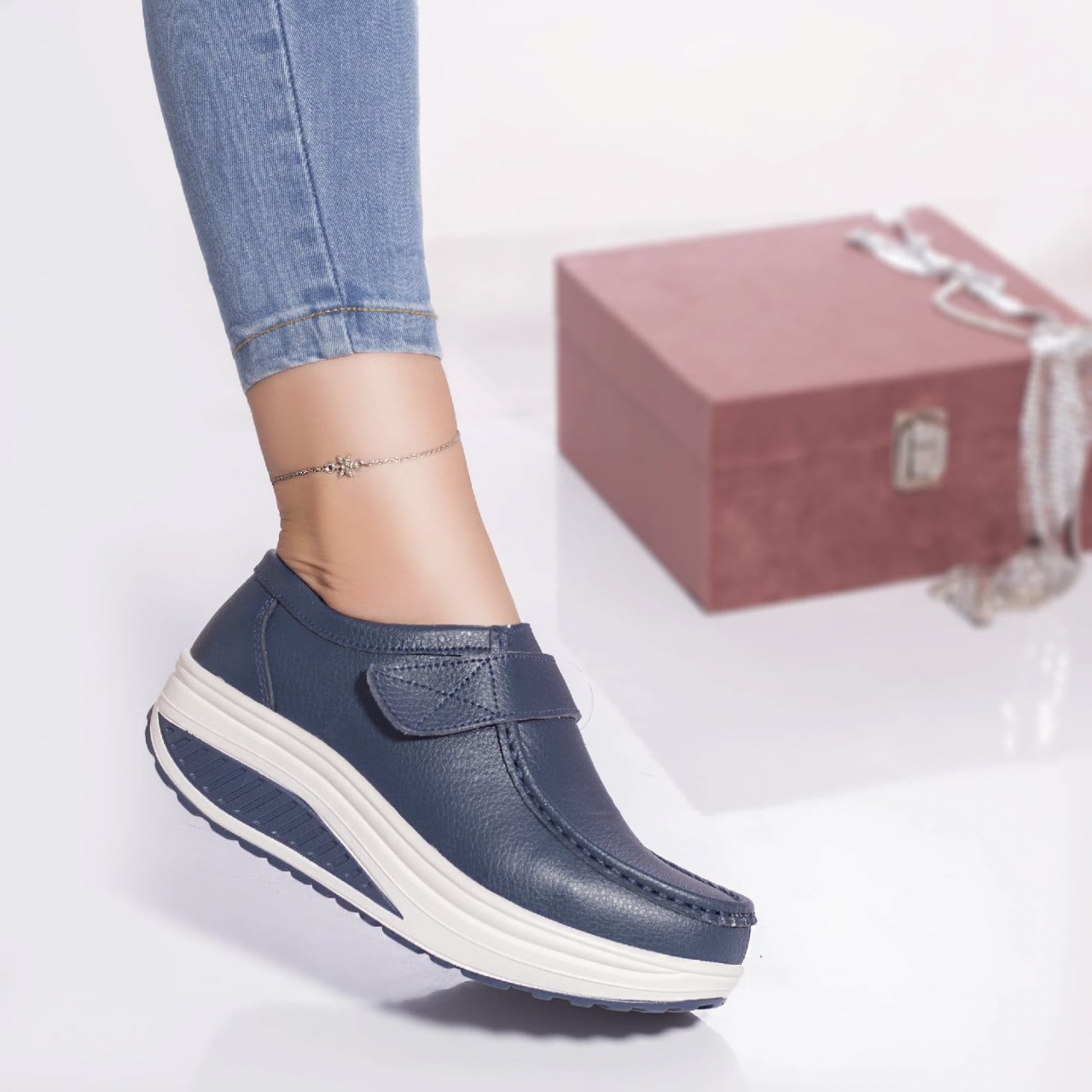 Pantofi casual rachel piele naturala albastru - poza 2