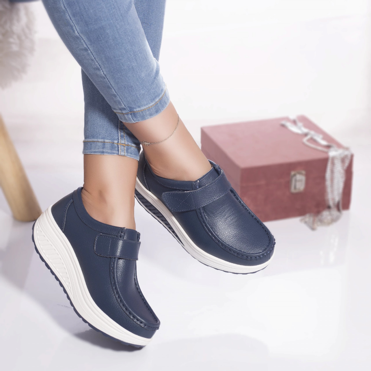 Pantofi casual rachel piele naturala albastru - poza 4